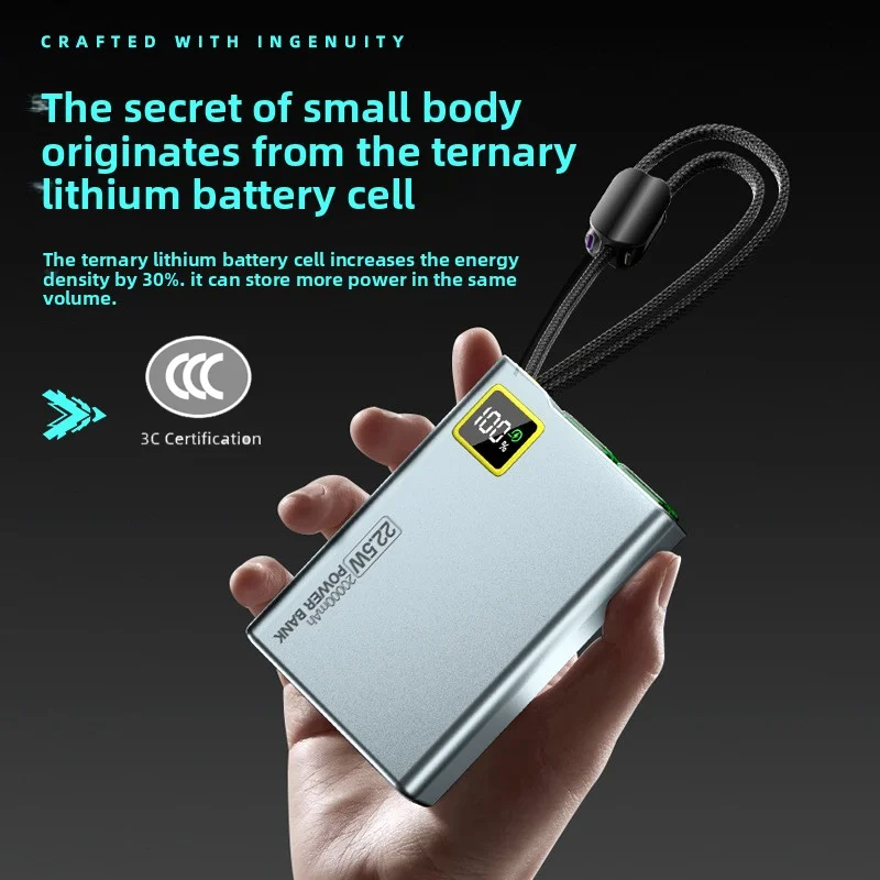 Сверхбыстрая зарядка Power Bank 22,5 Вт, 20000 мАч со встроенным кабелем, металлическим корпусом, PD QC 3.0, внешний аккумулятор с сертификатом CCC Сверхбыстрая зарядка Power Bank 22,5 Вт, 20000 мАч со встроенным кабелем, металлическим корпусом, PD QC 3.0, внешний аккумулятор с сертификатом CCC