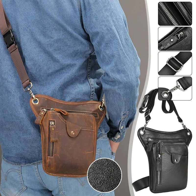 Men Vintage Waist Fanny Pack PU Leather Belt Hip Bag Motorcycle Waist Leg Bag Bicycle Ride Outdoor Hiking Camping tool Bag
