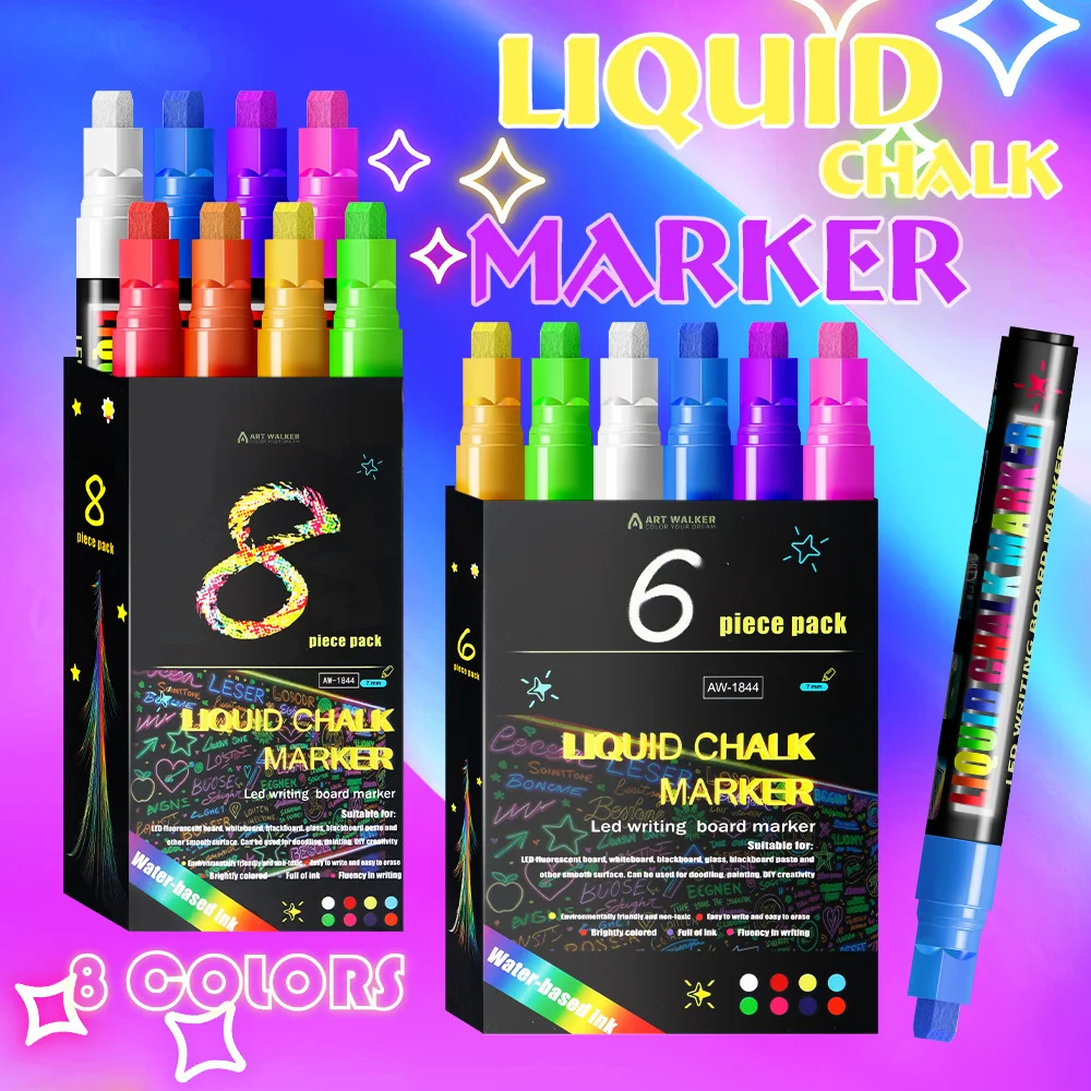 8pcs Wet Erase Liquid Chalk Marker Pens - Vibrant Color Chisel Tip, Smudge Proof & Easy Wipe for Home & Office