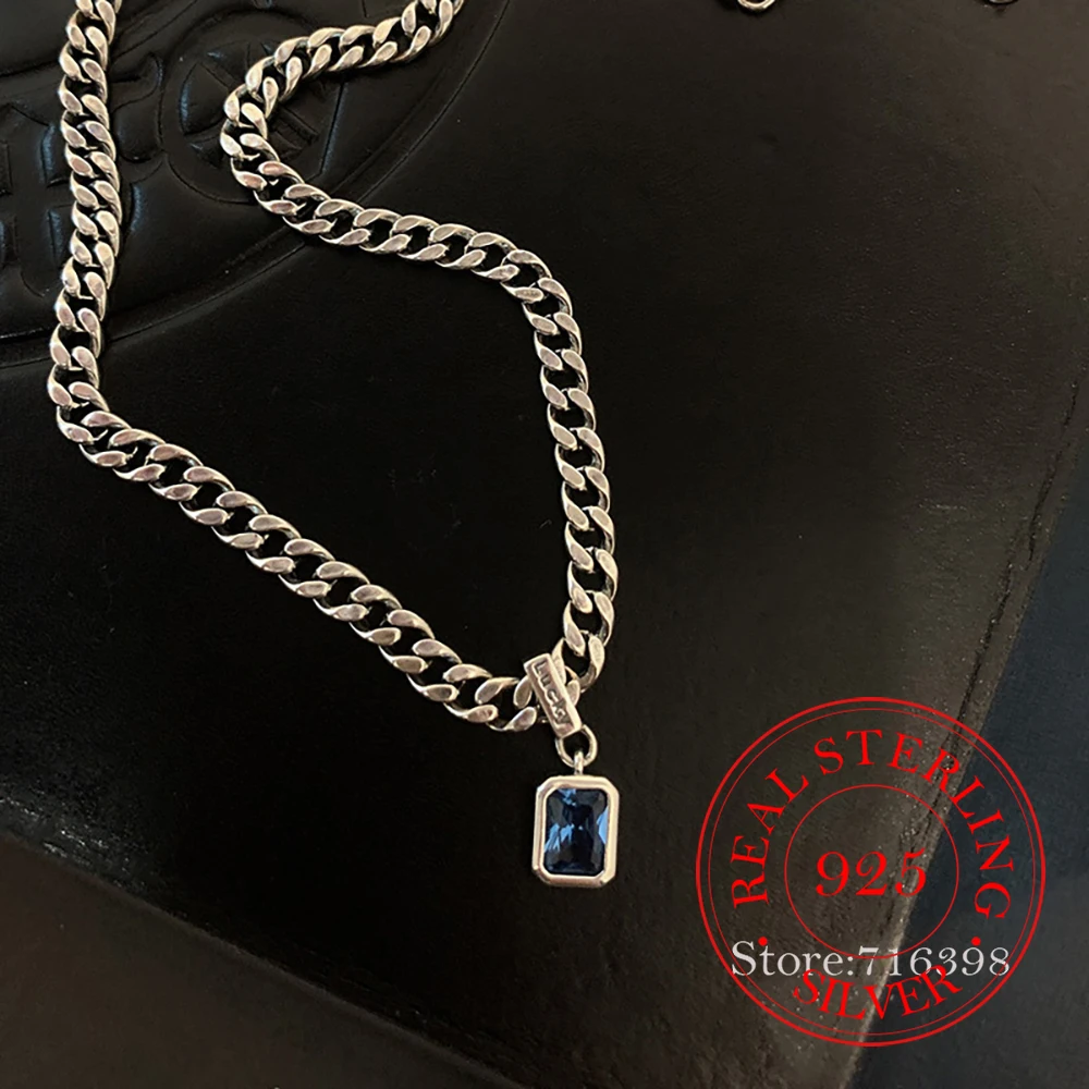 Bracelet en argent regardé 925 vintage coréen pour femme, bijoux de fête de mariage, argent réel, bleu, Zunderes on Square, JOBracelet, Zones Me, cadeau