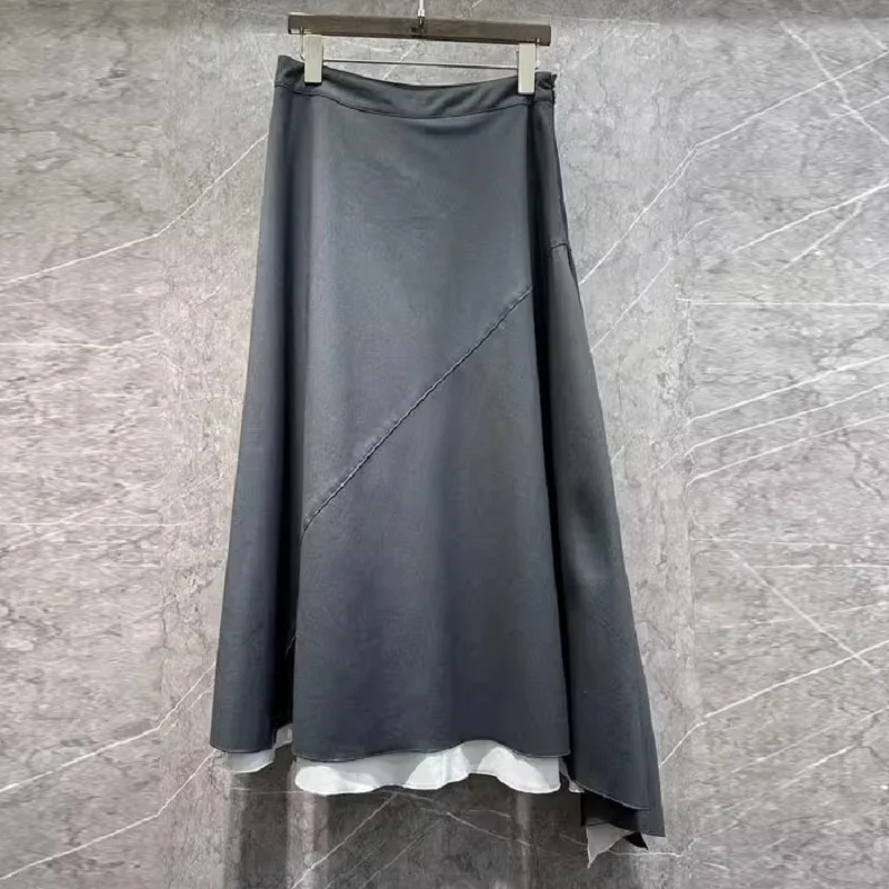 Newest Fashion Design Skirt 2025 Spring High Quality Women White Color Block Sexy Asymmetrical Style Long Maxi Grey Skirts XL