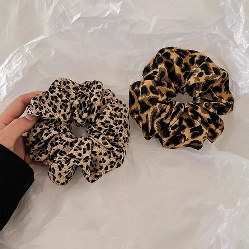 2 Styles Vintage Spicy Girl Leopard Print Scrunchies Large Elastic Hair Bands Female Ponytail Holder Elegant Hair Tie Ropes Gift