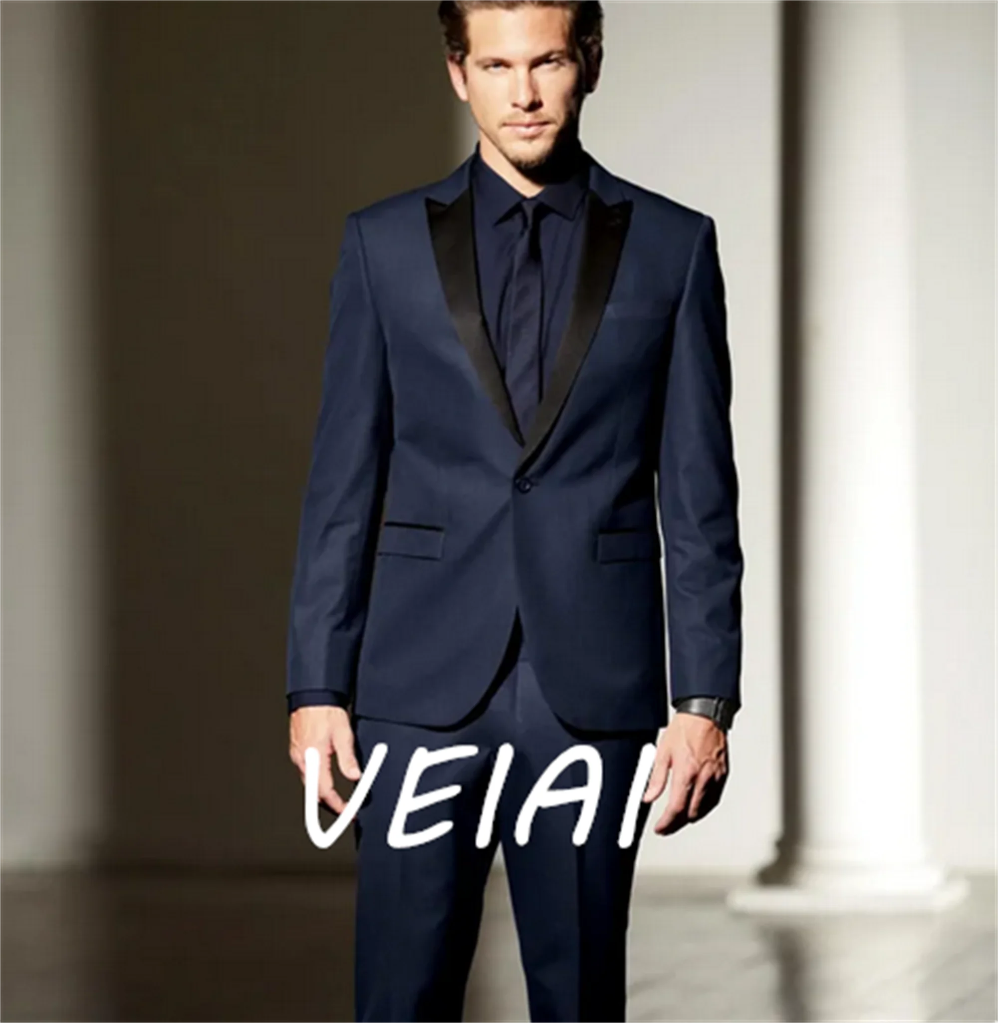 

Двубортный приталенный смокинг жениха по индивидуальному заказу для свадьбы, черные мужские костюмы из 2 предметов, куртка на заказ с брюками, мода в африканском стиле