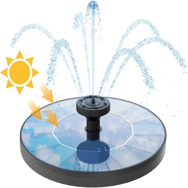 Solar Birdbath Fountain with 6 Nozzles for Gardens, Ponds - Free Floating Solar Fountain