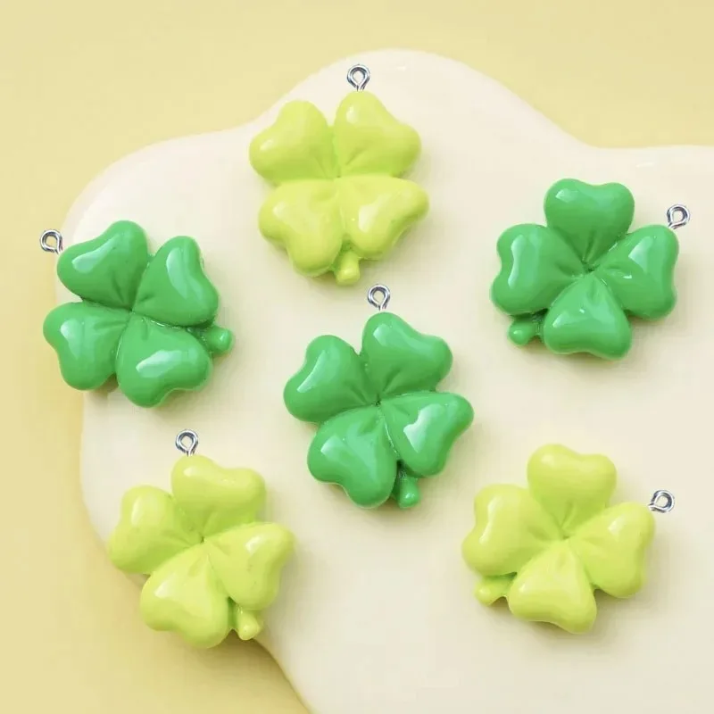 10Pcs Mini Cute Four Leaf Clover Resin Charms Lucky Grass Pendants DIY Craft Supplies for Earring Bracelet Necklace Decor