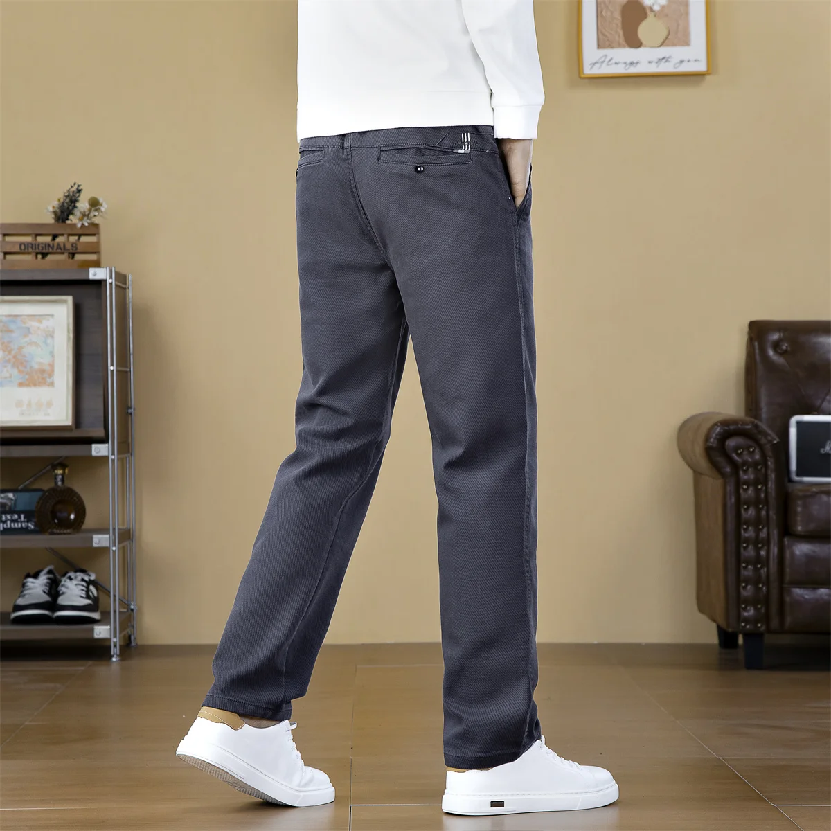 New Casual Pants Men Straight Fit Stretch Chino Trousers Male Formal Work Business Dress Khaki Fashion Autumn Winter Pants