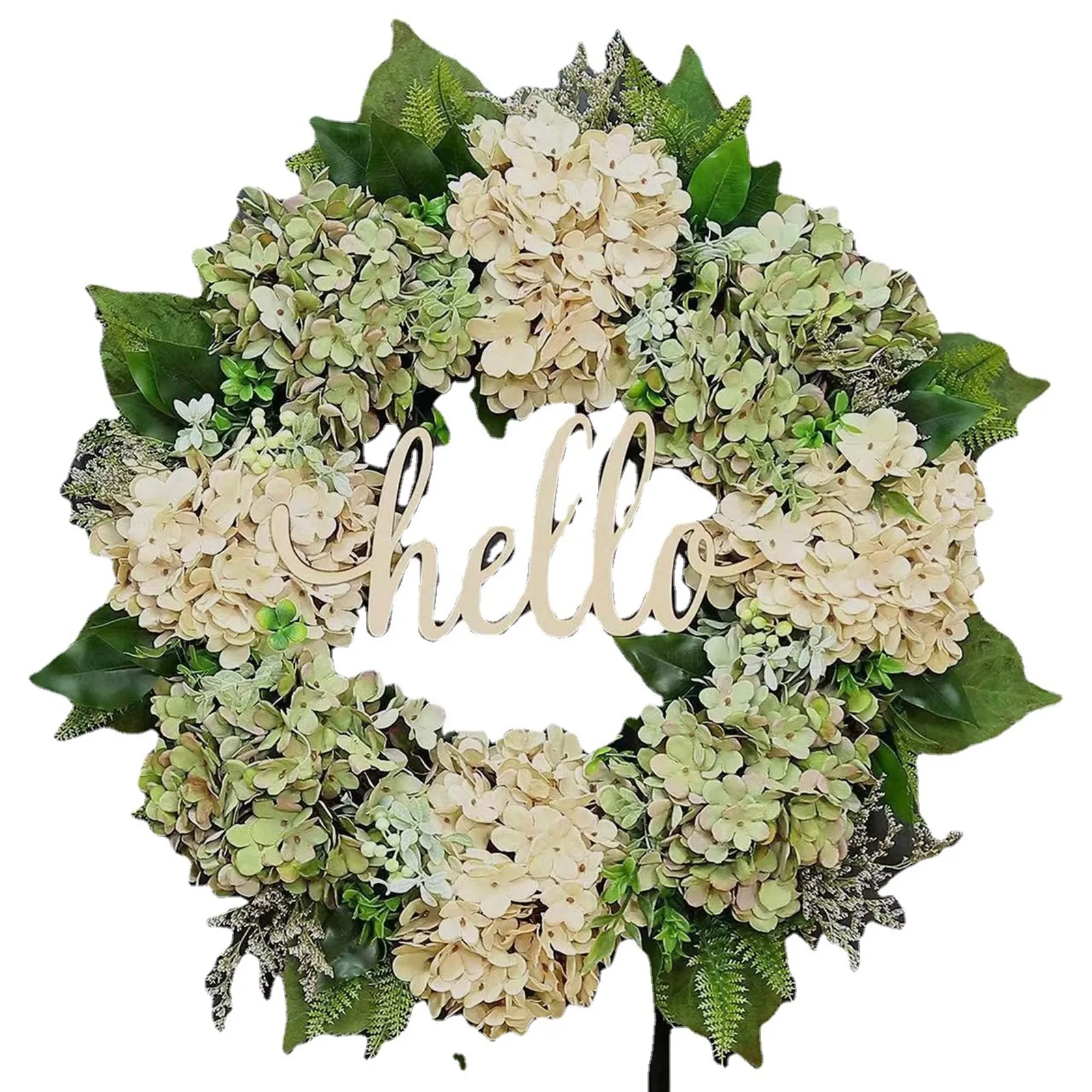 40cm Artificial Hydrangea Wreath Home Garland Front Door Decoration Wall Background Christmas Decor Hello Wreath Outdoor Decor ﻿