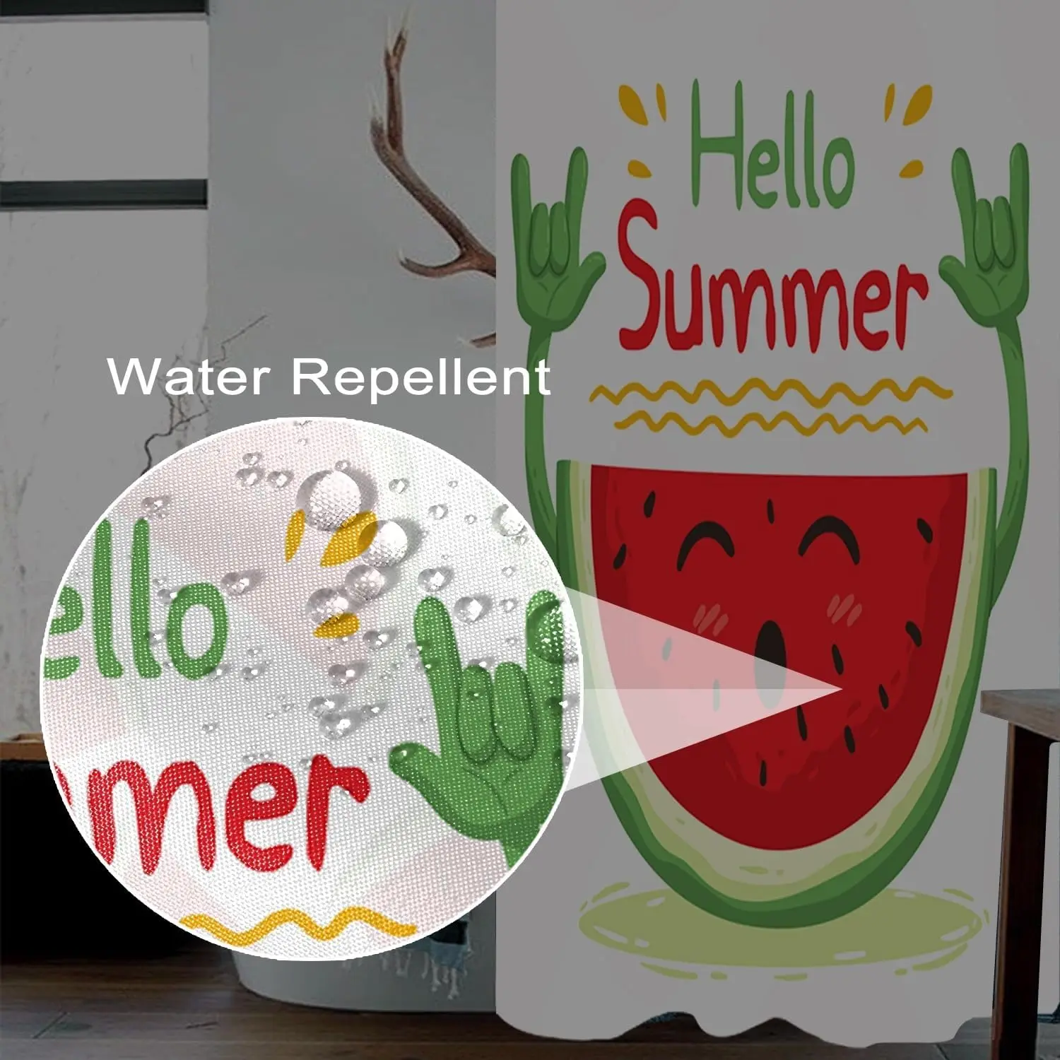 ستارة دش صيفية للحمام كشك قماش البطيخ الأحمر مجموعة ستائر الدش الكرتونية الخضراء الأيدي دش مقاوم للماء #3