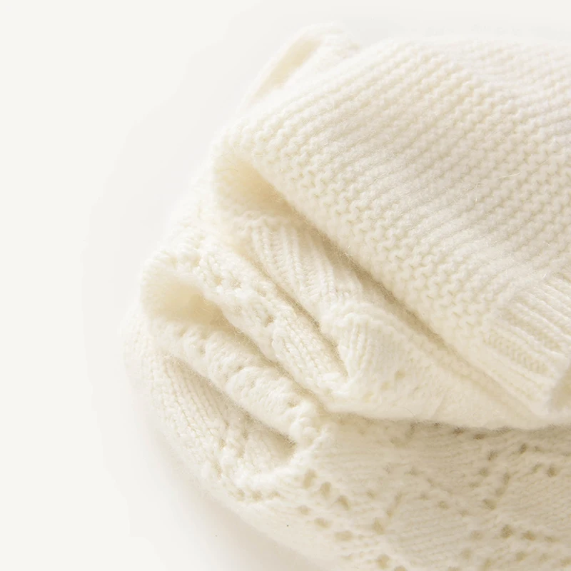 100% الكشمير الخالص الجوف الماس محبوك سميكة ذات حواف قبعة البلوز للرجال والنساء عادية الجاكار الغزل كومة قبعة الباردة