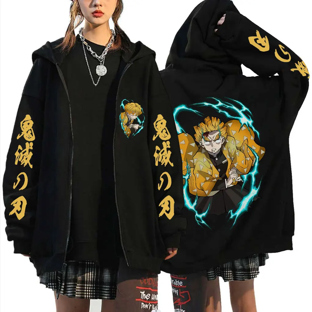 

Anime Demon Slayer Agatsuma Zenitsu Graphic Zipper Hoodie Men Women Clothing Cartoon Zip Up Sweatshirt Oversized Zip Up Jacket