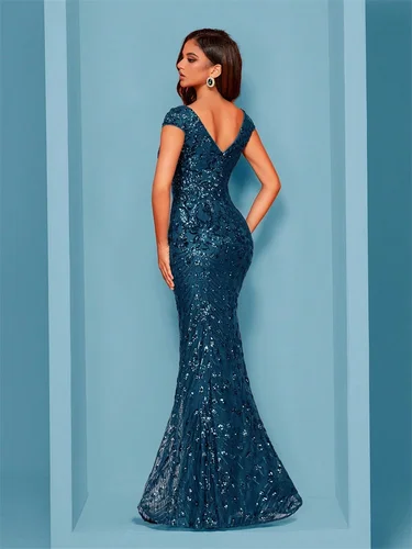 Imagen 2 del producto Vestido de noche azul elegante para mujer, largo, sirena de lujo, lentejuelas formales, vestidos de cóctel para fiesta de boda y graduación, 2025