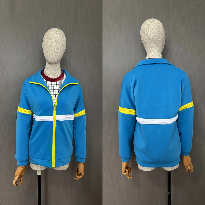 Disfraz de Max Mayfield de la serie Stranger Things, sudadera con capucha y cremallera, chaqueta azul, pantalones, conjunto informal para uso diario.