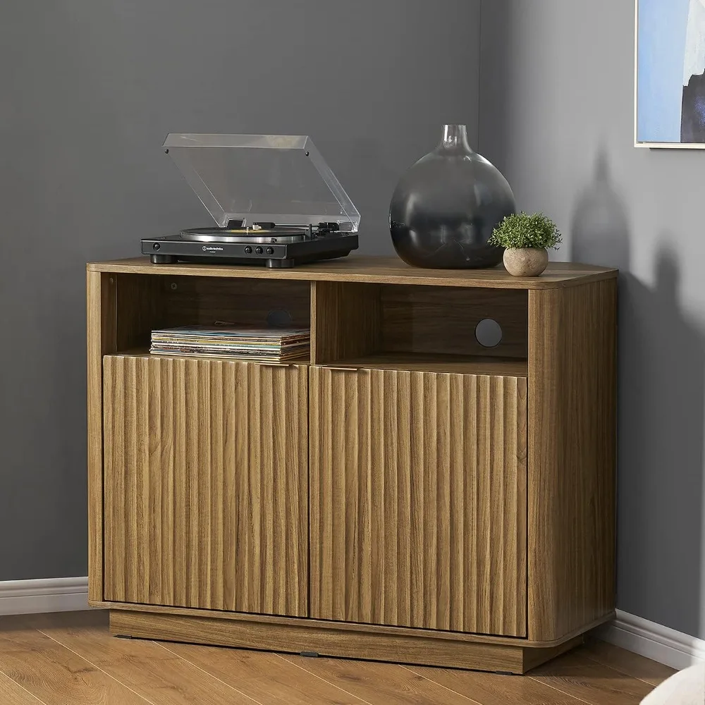 미드 센추리 모던 뷔페, 엔터테인먼트 센터, 문과 선반이 있는 보관 캐비닛, 55인치 TV 스탠드용 미디어 캐비닛