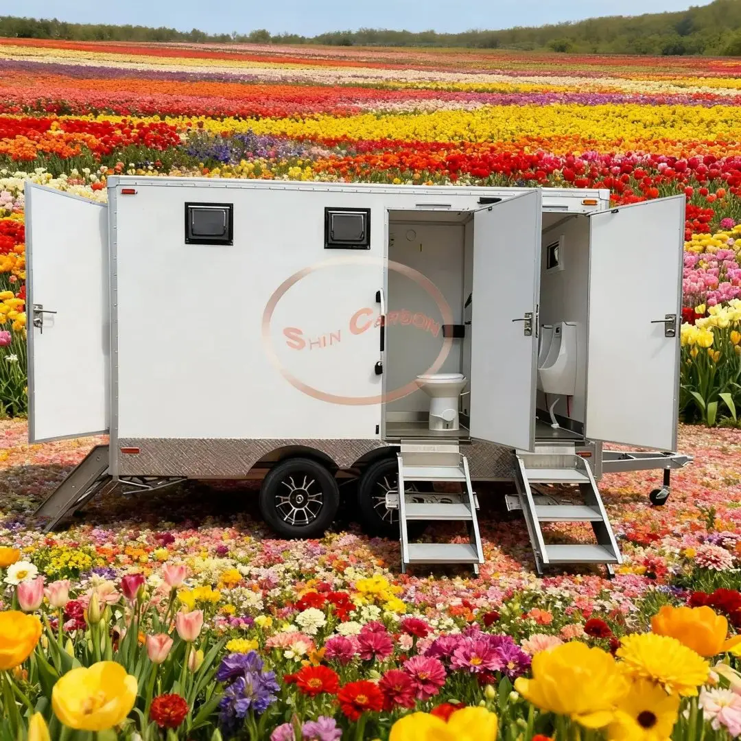

Portable Towed Outdoor Toilet Trailer Restroom with Vent And Removable Waste Tank for Camping Weddings Emergencies