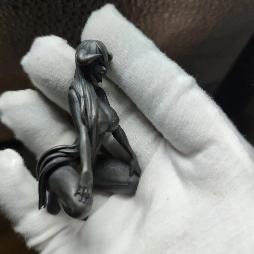 Estatua de bronce antiguo chino, adorno de arte corporal de chica desnuda tallada a mano