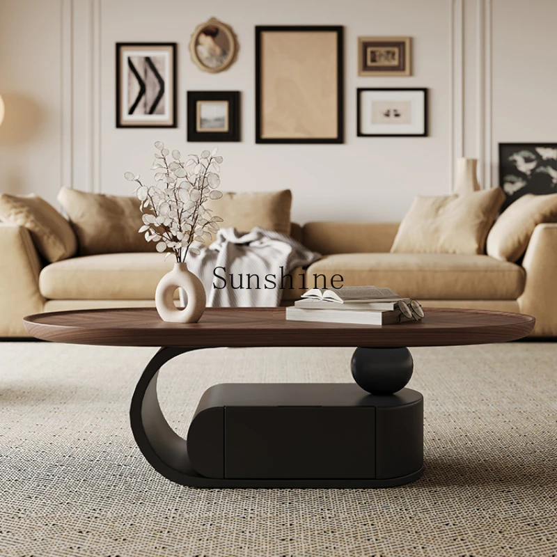 

Coffee table solid wood oval walnut simple living room