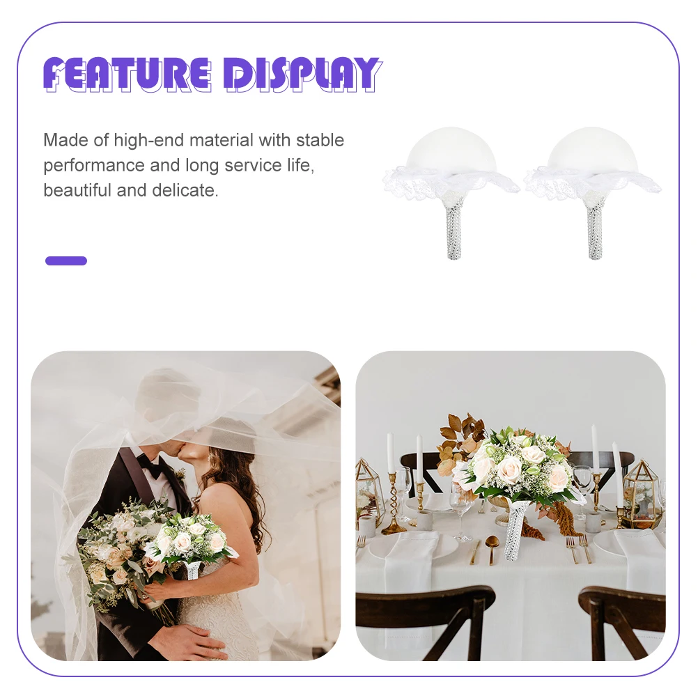 

2 Pcs Bouquet Mold DIY Bridal Floral Handle Flower Artificial Bow Tie Holder Wedding Bride Foams Holders for Lace Holding