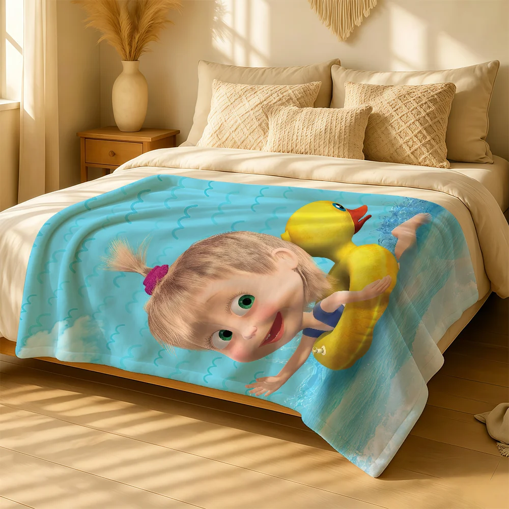 Cartoon M-Masha B-Bear Blanket For Soft Warm Knee For Bedroom Living Room Bed Sofa Camping Picnic Office Gift