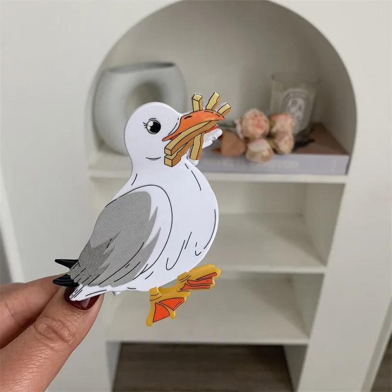 

Cute Cartoon Seagull French Fries Hair Clip Powerful Anti Slip Shark Clip Fashion Half Tie Hair Accessory Daily Dressing Style