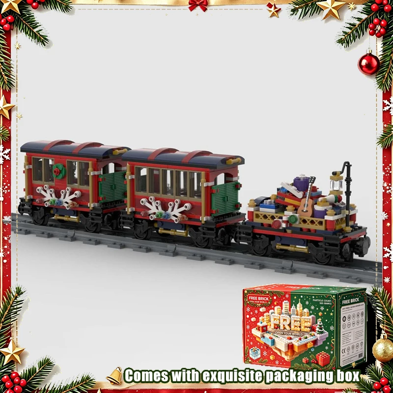 563PCS Winter Holiday Train Carriage Model Creative Building Blocks DIY Assembly Toy Home Tabletop Festival Display Popular Gift
