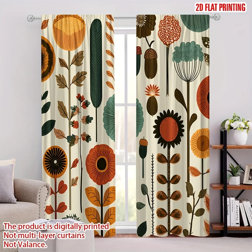 2PCS Digital Print Curtains, Floral Acorn, Autumn Harvest