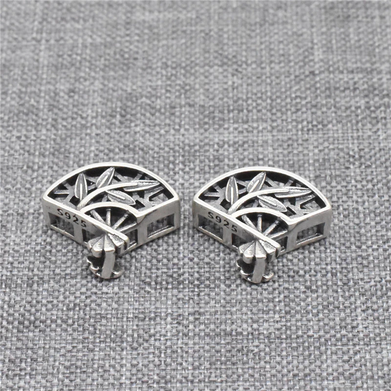 2 Pieces 925 Sterling Silver Fan Shape Bamboo Leaf Beads for Bracelet Necklace DIY