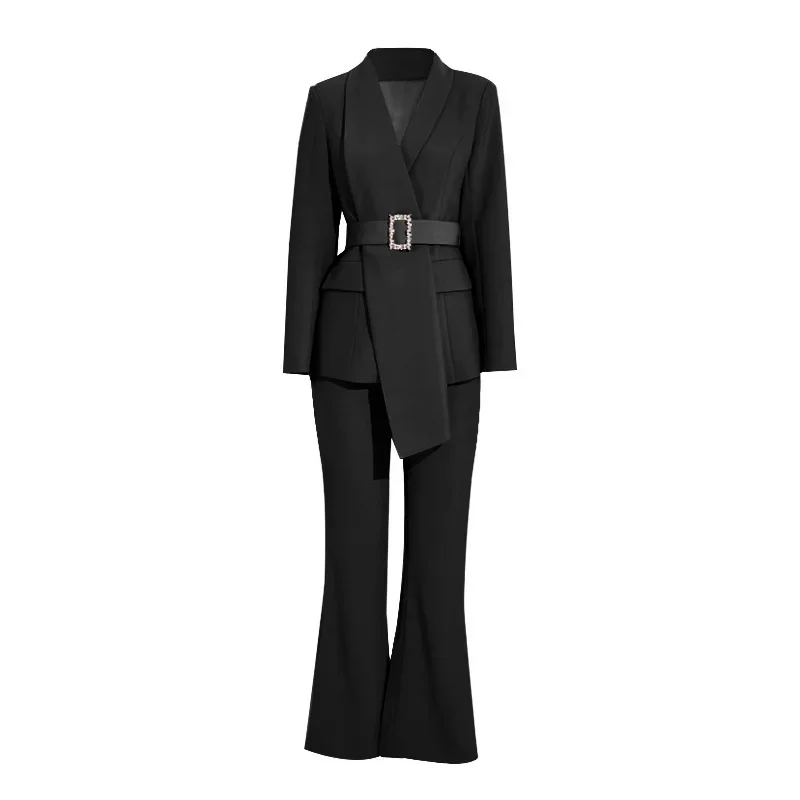 Pop Cintura da donna di alta qualità Abbigliamento da lavoro Blazer Pantaloni Abiti Set 2 pezzi Elegante Slim Fit Rosa formale Office Lady Blazer S