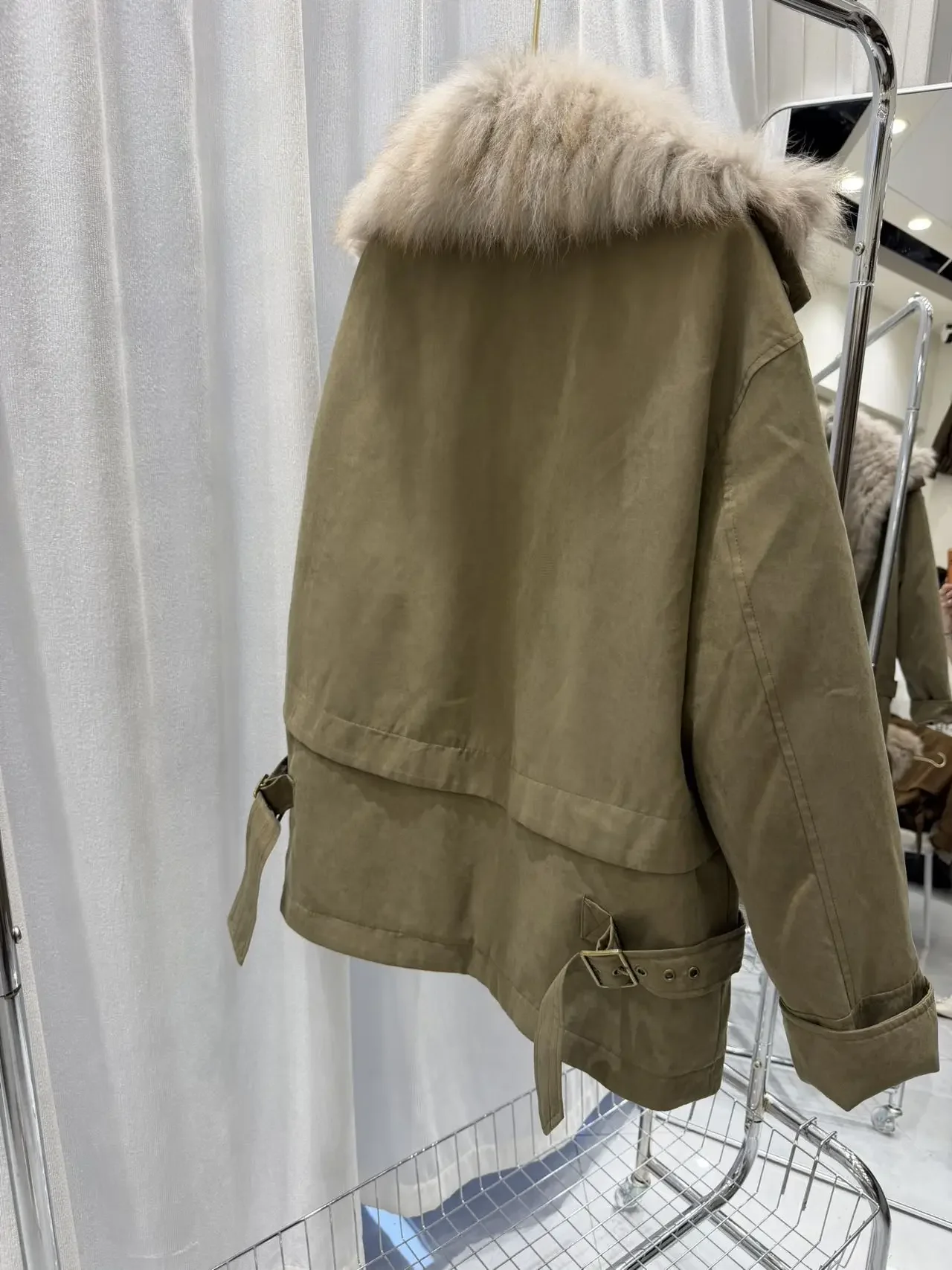 OFTBUY Winter Warm Real Suede Jacket Button Thick Padded Fashion Loose Outerwear Women Luxury Fox Fur Collar Goose Down Parka
