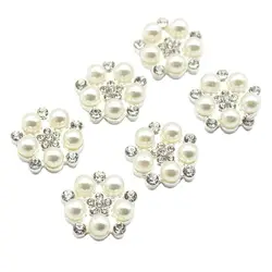 New 10Pcs/Lot 16mm Metal Alloy Flat Pearl Buttons DIY Exquisite Handmade Crystal Bow Wedding Decoration Accessories