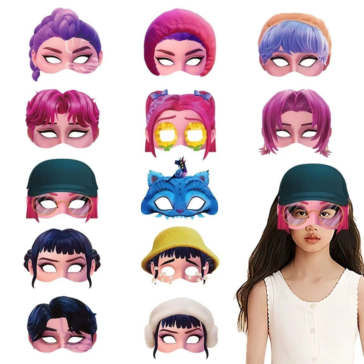 12pcs Kpop Demon Hunters Mask  Birthday Party Cosplay Party Photography Props Decorations Girls Boys  Halloween Party Gifts