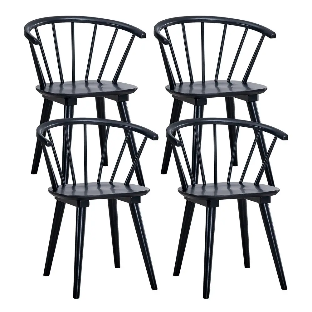 

Wooden Black Dining Chairs Set of 4, Windsor Dining Room Chairs with Arms Farmhouse Spindle Back Wood Kitchen Chairs with Curve
