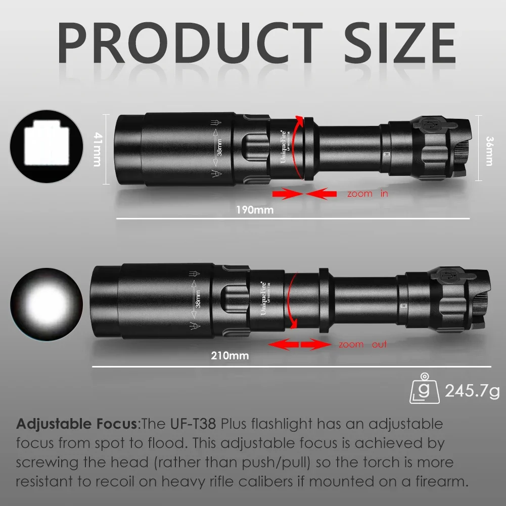 UniqueFire 1605 T38 Fresnel Lens XPE LED Flashlight Red Beam Light Dimmer Swtich Indicator Zoomable Torch for Hunting Hog Coyote