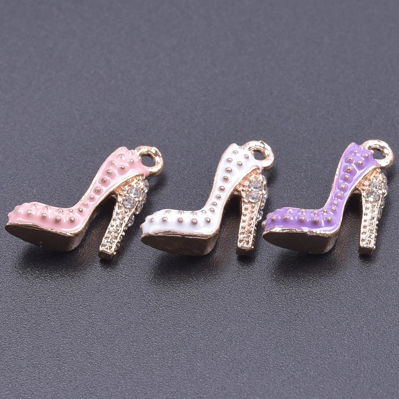 20Pcs 20x16m Enamels High Heels Charms Making Women Shoe Pendant Drop Oil Necklaces Keychains Jewelry Bulk Wholesale