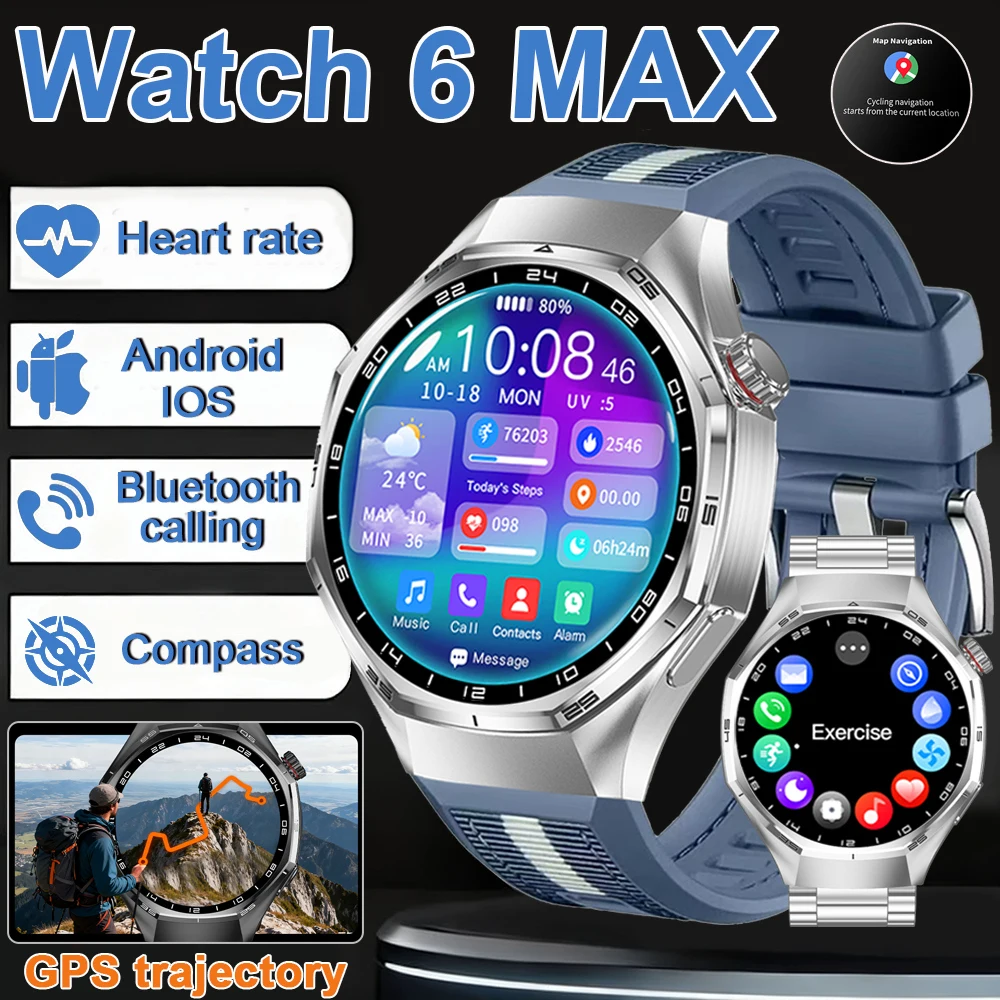 

2026 New GT 6 MAX Smart Watch Global Version GPS Tracking Compass NFC IP68 Waterproof BT Call Outdoor Sport Smartwatch iOS