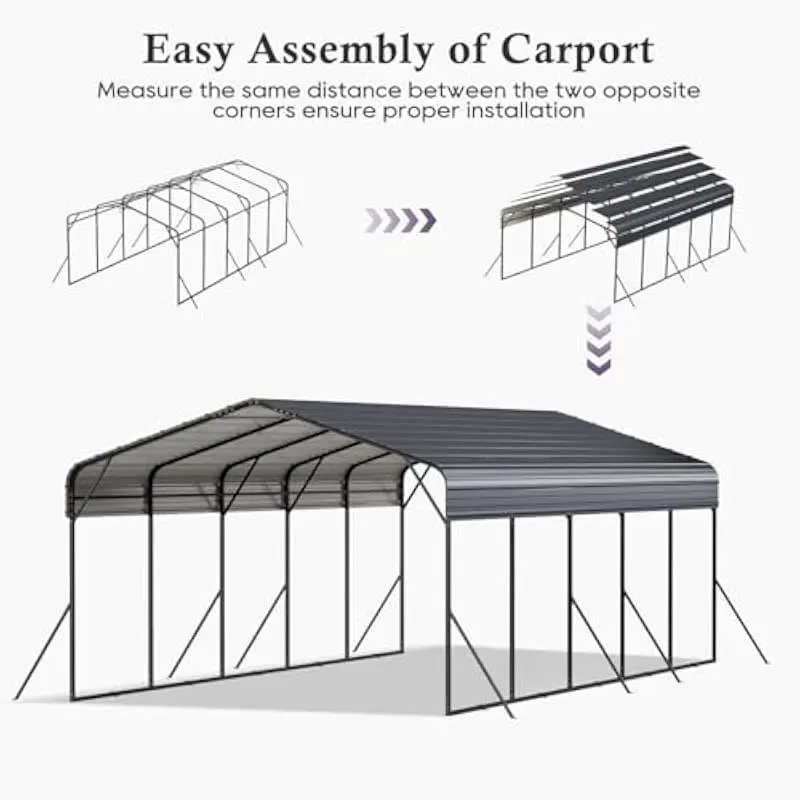 12x24 FT Reinforced Steel Canopy with Sloped Galvanized Roof UV Waterproof Design Enhanced Adjustable Leg System for Vehicles Bo