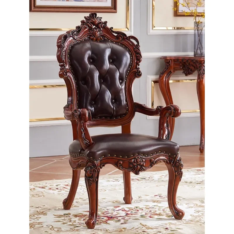 European dining chair American retro rubber wood sedentary comfortable chair solid wood leather high back negotiation chair armr