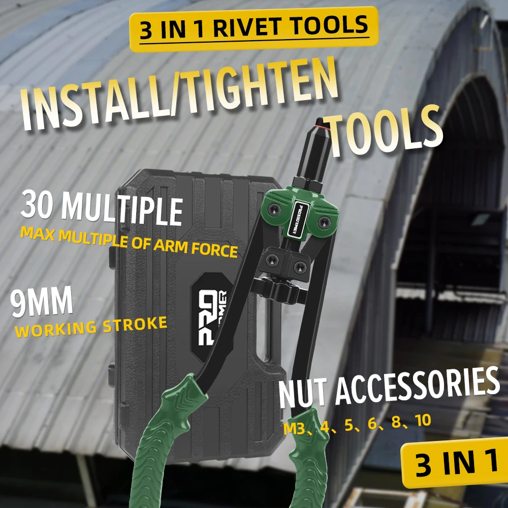 3-in-1  Rivet Nut Gun Kit Multi-Function Hand Riveter Industrial Tool with Accessories for PROSTORMER   Auto Repair DIY