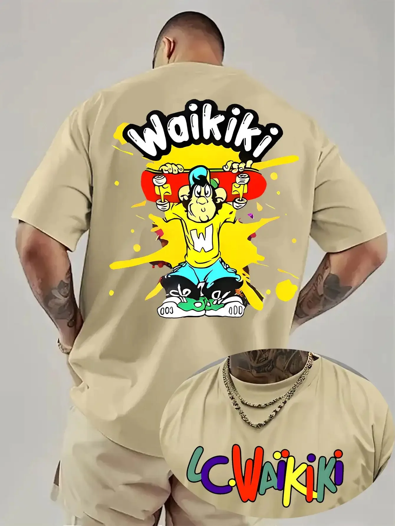 Waikiki Men'S Graphic T-Shirt Bold Back Print Streetwear Tee Comfortable Texture,Short Sleeve Tee Young Adults Funny Cotton Tees
