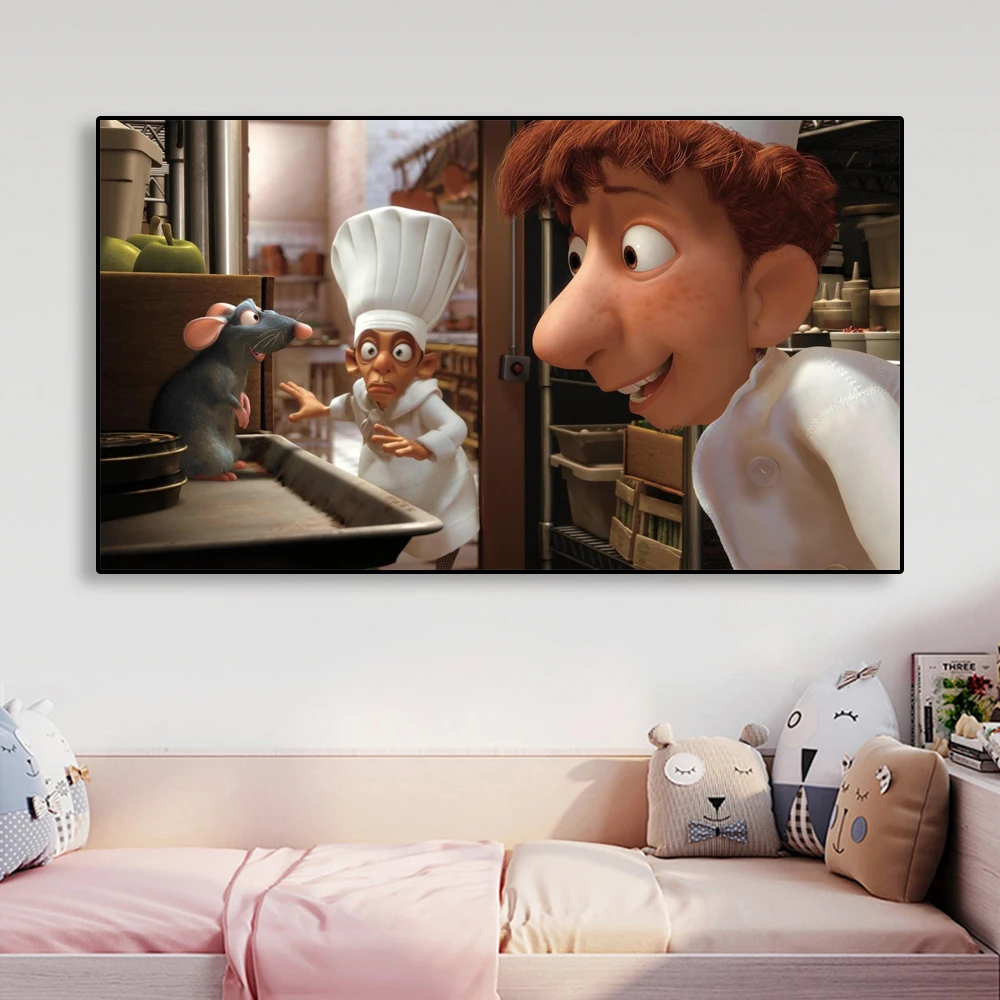 Disney Ratatouille Animation Movie โปสเตอร์ภาพวาดผ้าใบศิลปะบนผนังการตกแต่งบ้านพิมพ์ครอบครัวห้องครัว Hiasan Kamar