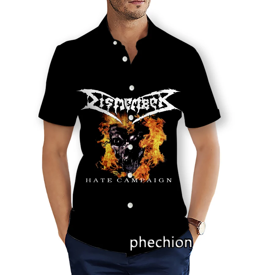 phechion Mens Short Sleeve Beach Shirts Dismember Band 3D Print Casual Shirts Fashion Streetwear Men Tops X267