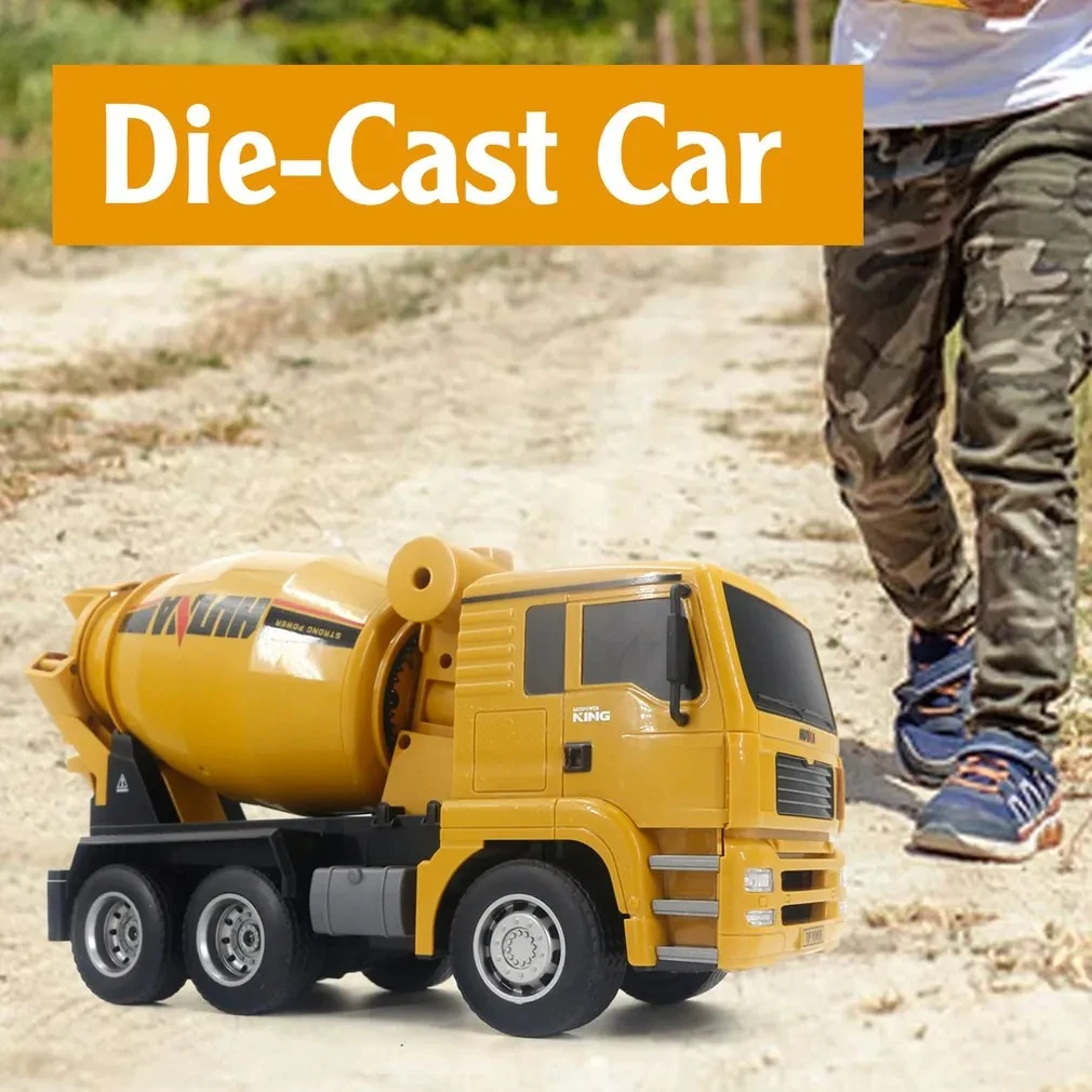 HUINA 1333 1:18 6CH Die-Cast Alloy Remote Control Mixer Engineering Truck Toys Static Model Caterpillar Wheel Kids RC Truck Gift