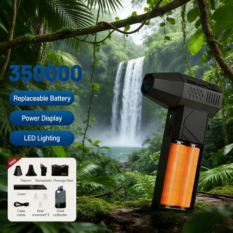 🌪️   Soprador de Ar Mini C6 com 350000RPM |   Motor Sem Escovas com Iluminação LED e Bateria Recarregável com Display