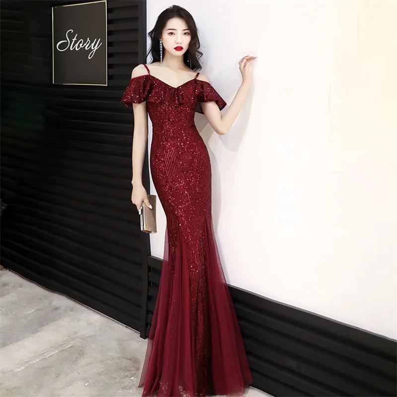 

High End Red Evening Dress For Women In 2024, New Noble And High-End Banquet Temperament, Fishtail Toasting Gown, Bride Hosting