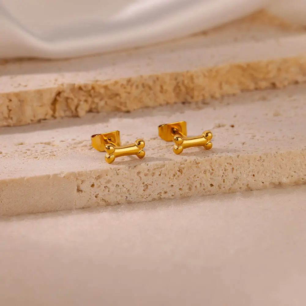 Cute Bone Shape Statement Stud Earrings For Women Gold Color Wedding Aesthetic Desinger Jewelry Earring Party Jewelry Gift