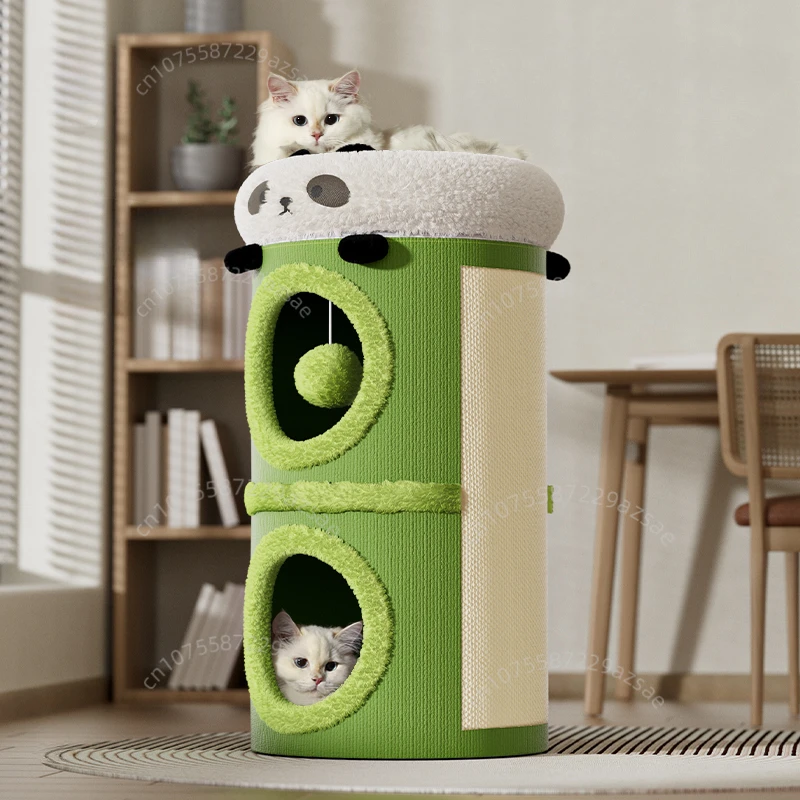 Panda Style Cat Climbing Frame Wear-resistant Sisal Scratching Post Multi-functional Pet Cat Nest Multi-storey Cat Villa