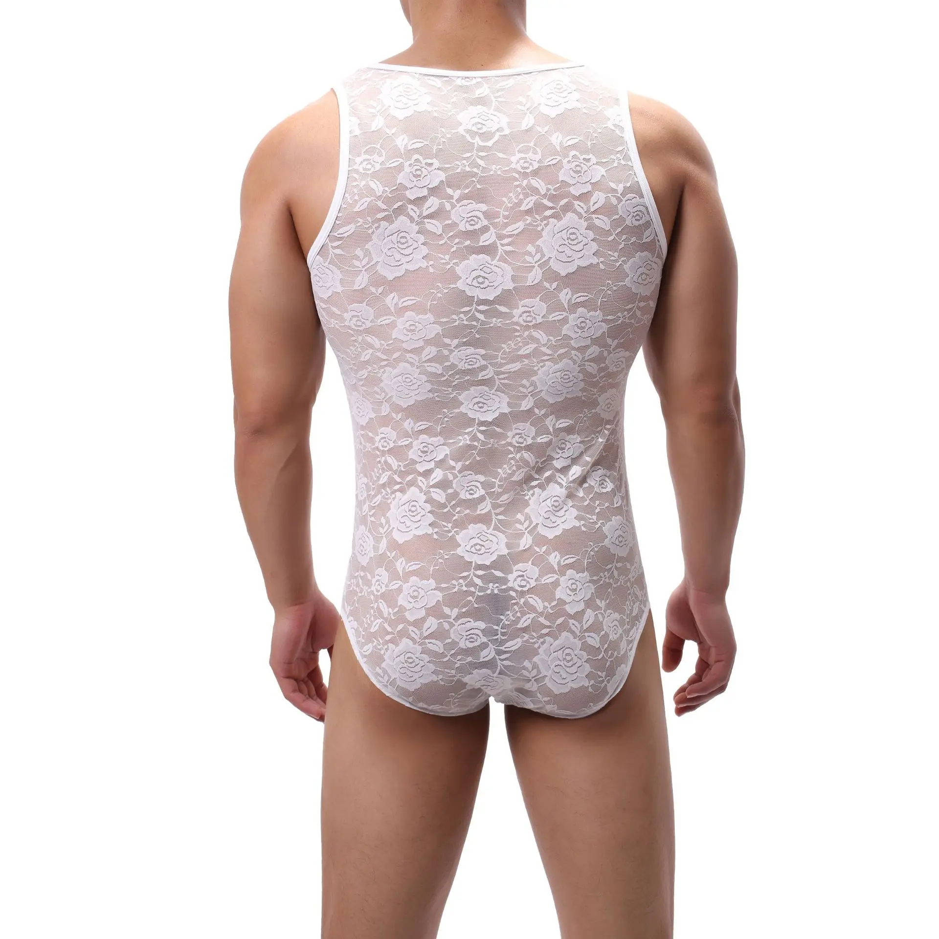 Men Undershirt Sexy Wrestling Suit Men Bodysuit Lace Jockstrap Gay Thong Swimsuit Transparent Bulge Pouch One-piece Shapers