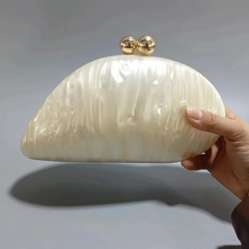 Acrylic shell shape clutch bag women designer evening party cute purse new green gold purple ivory handbag High Quality