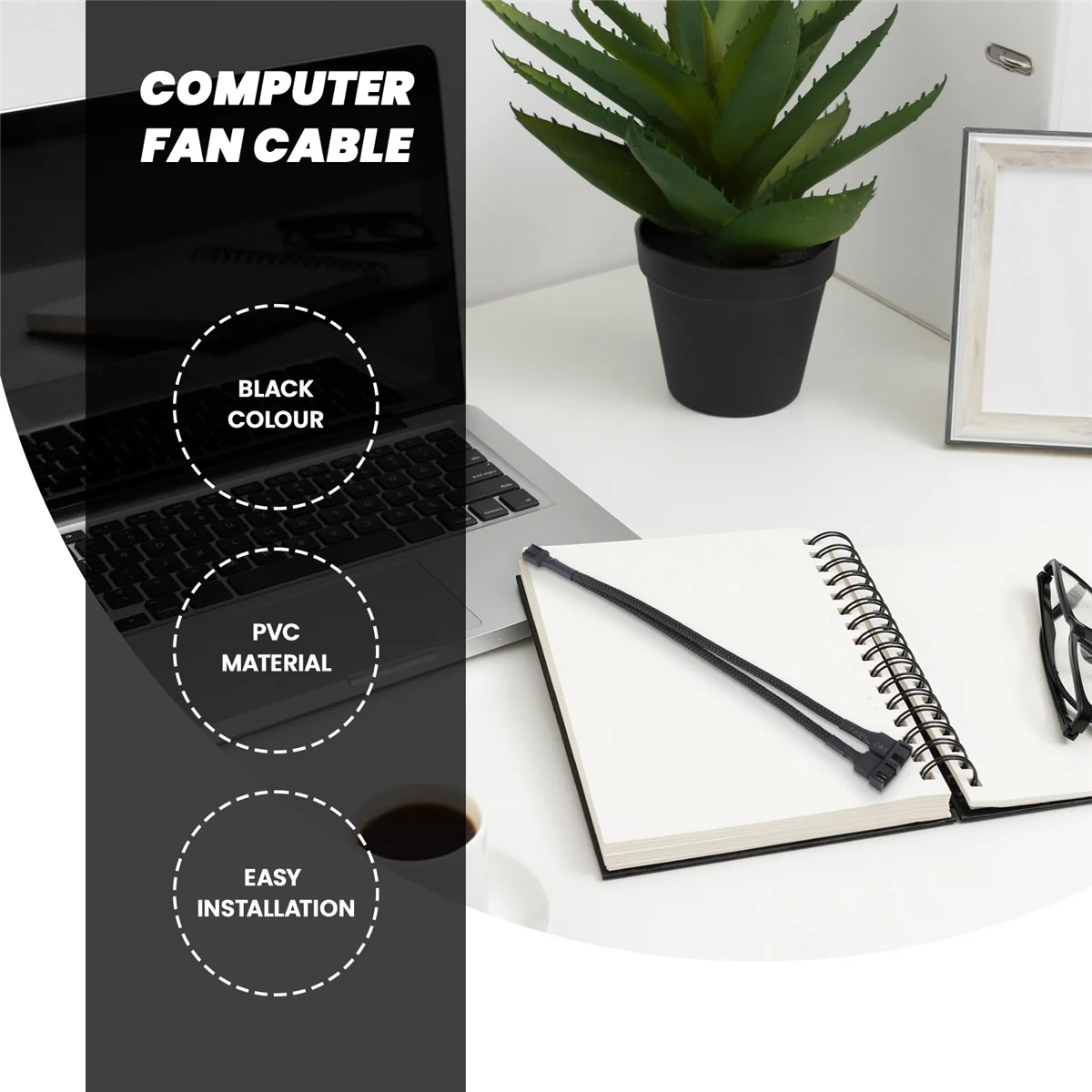 

1 to 2 Way Braided Cable Y Splitter 3/4 Pin PWM Male Connector Fan Computer PC Fan Extension Adapter Cable