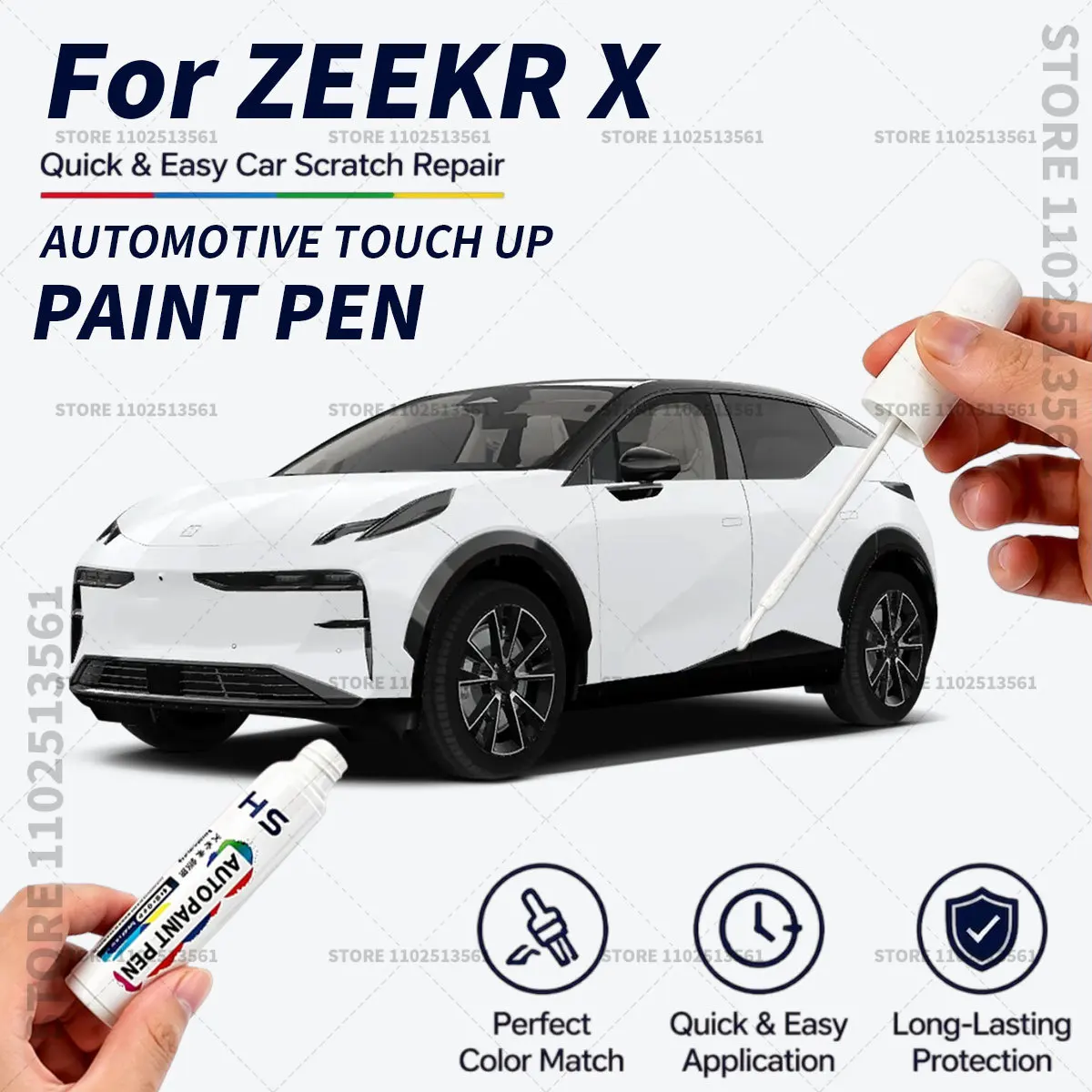 For ZEEKR X White Black Blue Quick Dry Car Touch Up Paint Pen Auto Scratch Repair Brush for Paint Chips Scratches and Scuffs