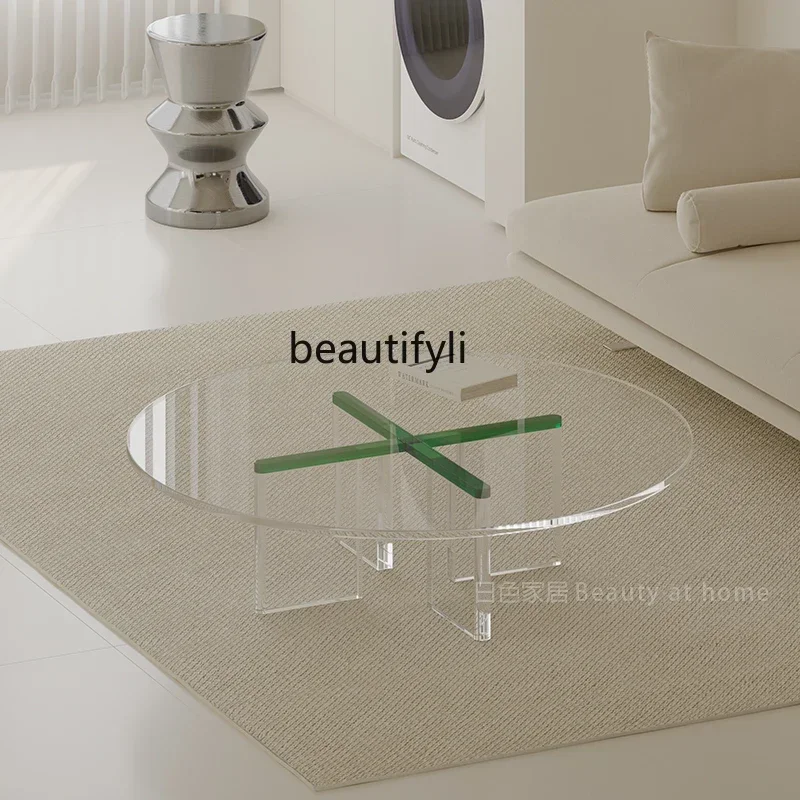 

01Acrylic Household Living Room Coffee Table Generation Simple Small Table round Minimalist Non-Glass Light Luxury